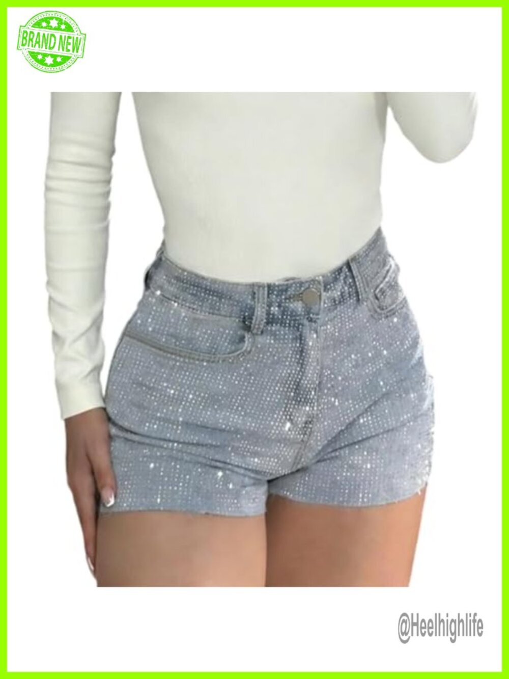Rhinestone Jean Shorts High Waist Sparkly Glitter Bedazzled Denim Jorts